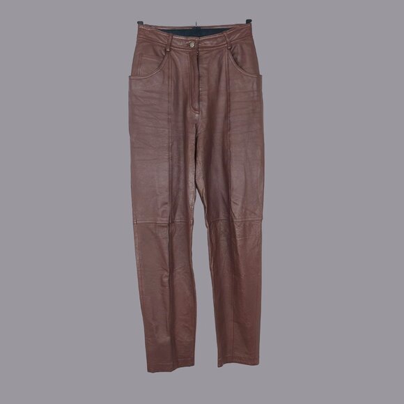 Vintage Together Leather Pants 2 X Small Brown Tall High Waist - Picture 1 of 8
